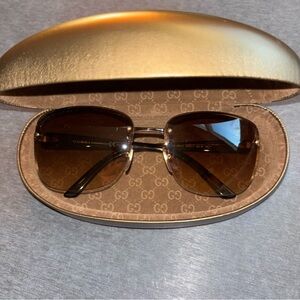Gucci Brown Gradient Rimless Women's Sunglasses with Gold Accents
